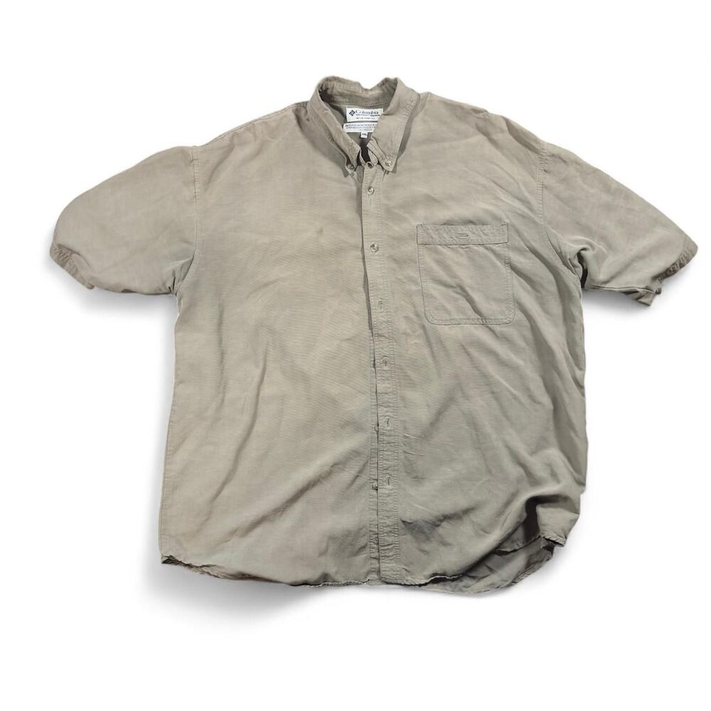Columbia Shirt Men XXL Tan Linen Blend Casual Outdoors Vintage Neutral